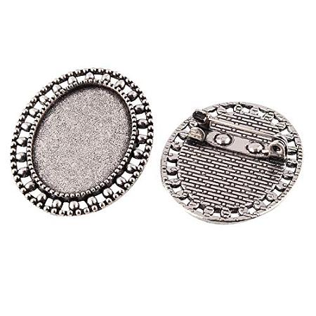 ARRICRAFT 100pcs Antique Silver Oval Tray Vintage Alloy Brooch Cabochon Bezel Settings with Iron Pin Back Bar Findings