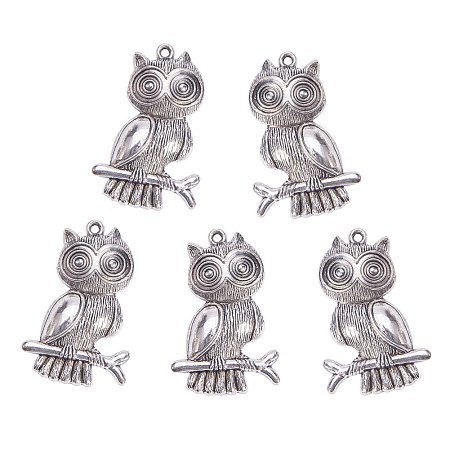 NBEADS Set of 10 Antiqued Silver Vintage Retro Owl Charm Necklace Pendant, DIY Handmade Accessories Jewelry Making Findings Supplies for Birthday Party