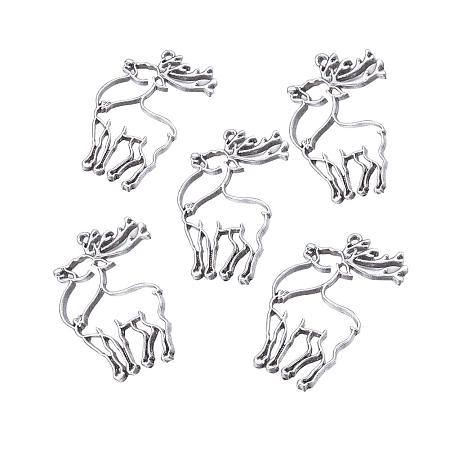 ARRICRAFT 5 pcs Alloy Christmas Reindeer Shape Open Back Bezel Pendants with Loop for UV Resin Crafts Jewelry Making, Antique Silver