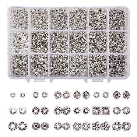 PandaHall Elite 1 Box 900 PCS 18 Style Antique Silver Tibetan Alloy Spacer Beads Jewelry Findings Accessories Bracelet Necklace Jewelry Making