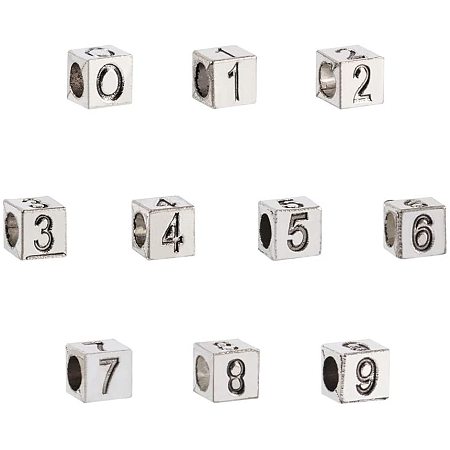 PandaHall Elite 80pcs Square Number Beads Charms 0-9 Metal Loose Beads Large Hole Number Spacer Beads for Jewelry Making DIY Necklace Bracelet