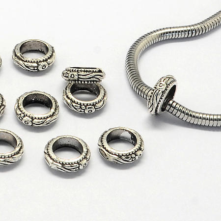 Honeyhandy Tibetan Style Alloy Beads, Large Hole Beads, Ring, Antique Silver, 11x4mm, Hole: 7mm