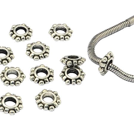 NBEADS 200 pcs Antique Silver Rondelle Alloy European Large Hole Beads DIY Bracelet Jewelry Making 12x10.5x3.5mm, Hole: 4.5mm