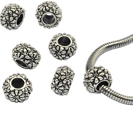 NBEADS 200 pcs Antique Silver Rondelle Alloy European Large Hole Beads for Jewelry Making 11x7mm, Hole: 5mm