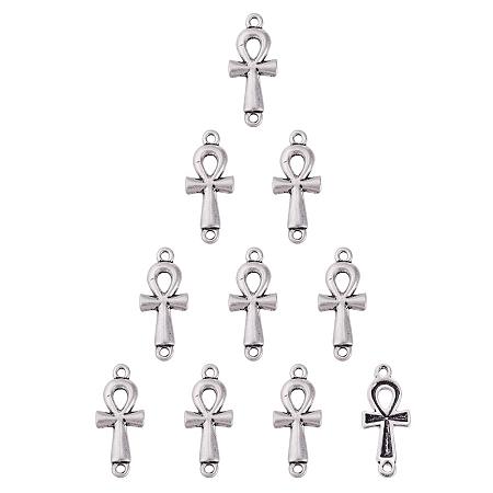 SUNNYCLUE 1 Box 10pcs Thai Sterling Silver Ankh Cross Connector Charms 30x12.5mm for DIY Jewelry Bracelet Earrings Making Findings Craft Supplies, Nickel Free