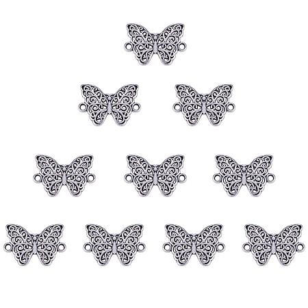 SUNNYCLUE 1 Box 10pcs Thai Sterling Silver Filigree Butterfly Wrap Connector Charms Pendant(2 Hole) 14x21mm for DIY Jewelry Making Findings Accessory Craft Supplies Nickel Free