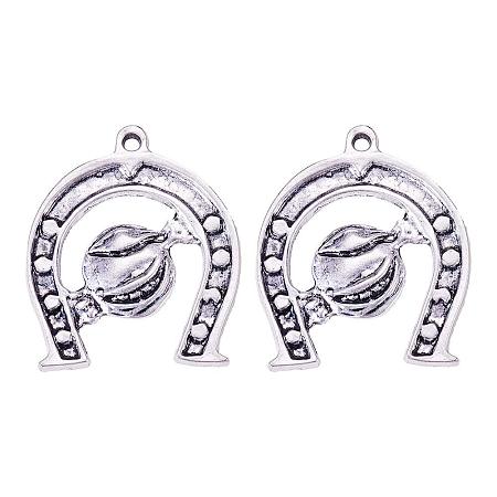 SUNNYCLUE 1 Box 2pcs Thai Sterling Silver Plated Alloy Horseshoe Charms Pendants 60.5x51mm Jewelry Findings Accessories for Necklace Bracelet Making