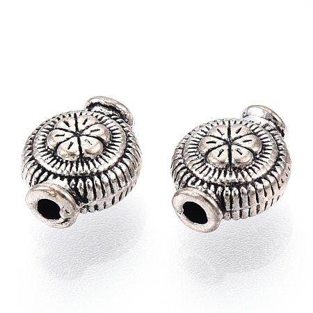 Honeyhandy Tibetan Style Alloy Beads, Cadmium Free & Lead Free, Flat Round with Flower, Antique Silver, 9.5x8x5mm, Hole: 1.5mm