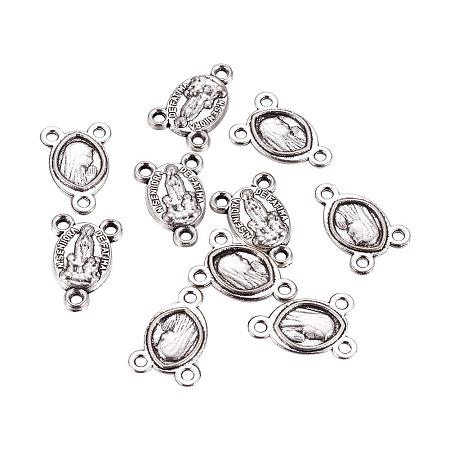 PandaHall Elite 50 pcs Tibetan Style Alloy Oval with Rosary Center Piece Metal Links for Bracelet Necklace Jewelry Making Antique Silver