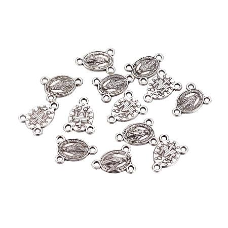 PandaHall Elite 50 pcs Tibetan Style Alloy Oval with Rosary Center Piece Metal Links for Bracelet Necklace Jewelry Making Antique Silver