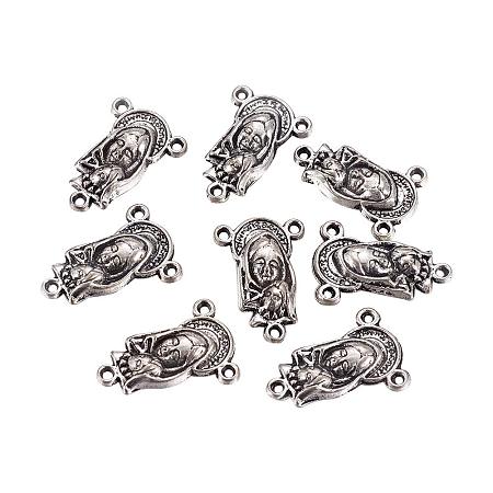 PandaHall Elite 100 pcs Tibetan Style Alloy Oval with Rosary Center Piece Metal Links for Bracelet Necklace Jewelry Making Antique Silver