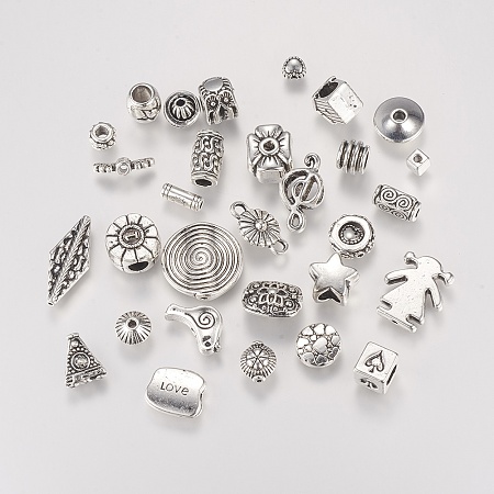 Honeyhandy Tibetan Style Alloy Beads, Mixed Shapes, Antique Silver, 4~22x4~22x2~8mm, Hole: 1~5mm