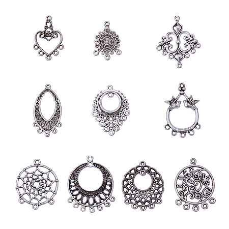 PandaHall Elite 1 Box About 10pcs Antique Silver Tibetan Style Alloy Chandelier Component Links for Earring Making Necklaces