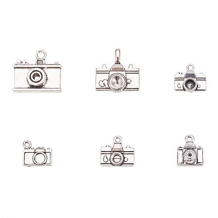 PandaHall Elite 36 pcs 6 Styles Tibetan Style Alloy Pendants Camera Theme Pendant Charms for Jewelry Making, Antique Silver