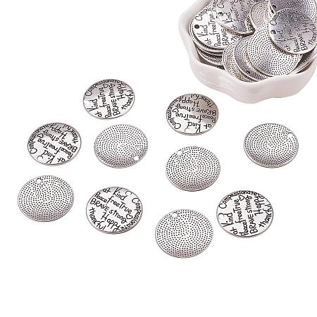 PandaHall Elite 50pcs Antique Silver Tibetan Style Alloy Message Charms Inspirational Words Charms Kind Compassionate Peace Brave Thankful Happy Pendant for Bracelet and Necklace