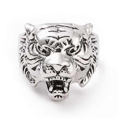 Honeyhandy Tiger Head Wide Band Rings for Men, Punk Alloy Cuff Rings, Antique Silver, US Size 9 1/4(19.2mm), 5~11mm
