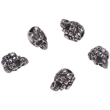 Pandahall Elite 10pcs 4mm Stainless Steel Skull Spacer Beads Metal Large Hole Beads Antique Silver European Beads Charms Findings for Necklace Bracelets Earrings Jewelry Making 15.5x11x11.5mm