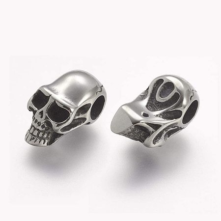 UNICRAFTALE 10 pcs Stainless Steel Skull Beads 5mm Large Hole Beads Antique Silver European Charms Findings for Necklace Bracelets Earrings Jewelry Making, 21x10.5x11.5mm