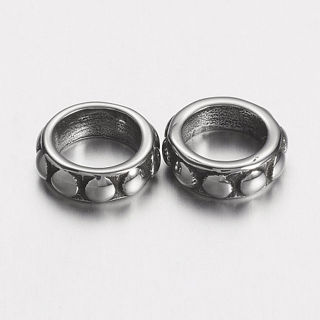 Honeyhandy 304 Stainless Steel Spacer Beads, Flat Round, Antique Silver, 10x3mm, Hole: 6.5mm