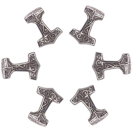 Pandahall Elite 10pcs 3.5mm Stainless Steel Pendants Viking Thor's Hammer Celtic Knot Charms Antique Silver Pendant for Bracelets Necklace Jewelry Making Crafting Supplies