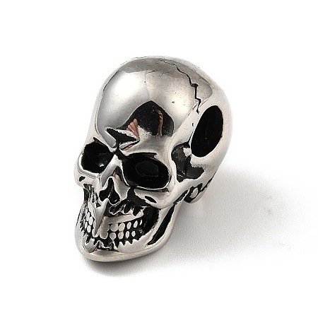 Honeyhandy 304 Stainless Steel European Beads, Large Hole Beads, Skull, Antique Silver, 24x15x19mm, Hole: 6mm