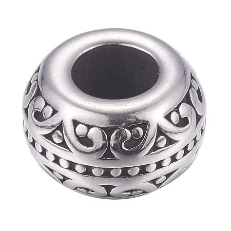 NBEADS Antique Silver Rondelle 304 Stainless Steel European Large Hole Beads DIY Bracelet Jewelry Making 12x7mm, Hole: 5mm