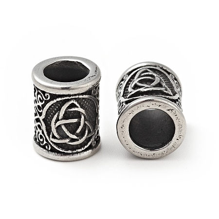 Honeyhandy Viking Rune 304 Stainless Steel Beads, Large Hole Beads, Column with Triple Horn, Antique Silver, 13x10.5mm, Hole: 7mm
