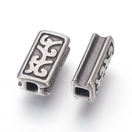Honeyhandy 304 Stainless Steel Beads, Grooved Rectangle, Antique Silver, 10x5x4mm, Hole: 2x2mm