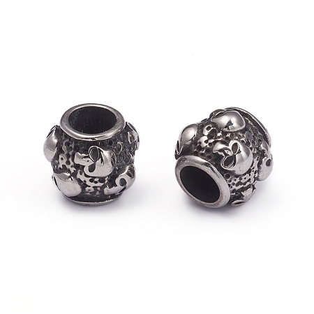 Honeyhandy Halloween 304 Stainless Steel European Beads, Large Hole Beads, Barrel with Skull, Antique Silver, 8.5x9.5mm, Hole: 4.5mm