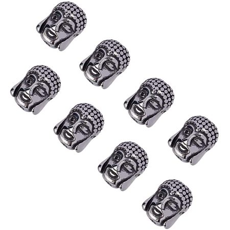 PandaHall Elite About 10pcs 304 Stainless Steel Religion Beads Reversible Buddha Shaped Charms Antique Silver Beads for DIY Jewelry Making 11.5x9x6.5mm, Hole 1.5mm