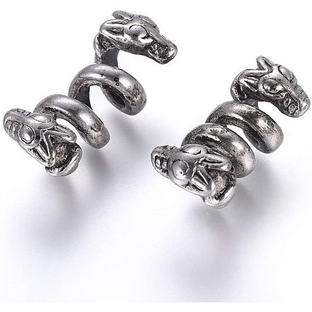 UNICRAFTALE 2pcs Snake Beads Stainless Steel Beads Antique Silver Spacers Beads for Bracelet Necklace Jewelry Making 21.5x11x12.5mm, Hole 5mm