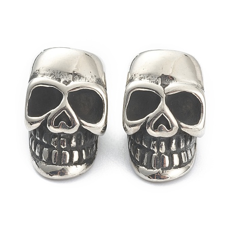 Honeyhandy 304 Stainless Steel European Beads, Large Hole Beads, Skull, Antique Silver, 14x9x10mm, Hole: 6mm