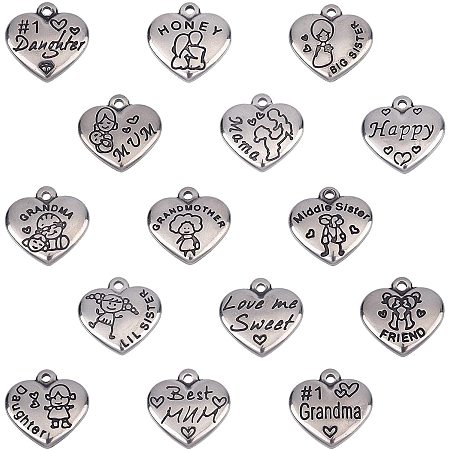 NBEADS Word Charm Pendants, Heart Shape Stainless Steel Pendants with Engraved Word Inspirational Message Charm Pendants for DIY Necklaces Bracelets Bangles Key Chains Jewelry Making Accessories