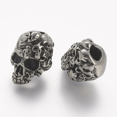 Honeyhandy 304 Stainless Steel European Beads, Skull, Large Hole Beads, Antique Silver, 15.5x11x11.5mm, Hole: 4mm