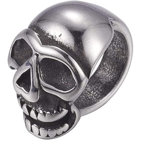UNICRAFTABLE 10PCS Antique Silver 304 Stainless Steel Skull Head Shape Beads Large Hole Pendant Beads Metal Loose Beads for Bracelet Necklace Jewelry Making DIY 13x9mm Hole 8mm
