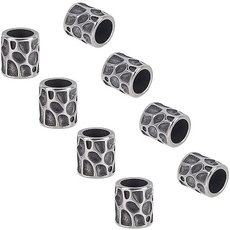Pandahall Elite 10pcs 8mm Hole Column Bead Stainless Steel Loose Beads Metal Spacer Beads Large Hole Beads Antique Silver Tube Loose Beads European Beads for Jewelry Making Crafts Decoration 13x11mm