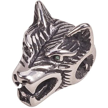 Arricraft 10pcs Stainless Steel Wolf Beads Charms Antique Silver Spacer Beads Animal Head European Charm for Necklace Bracelet Pendants Jewelry DIY Accessories 2mm