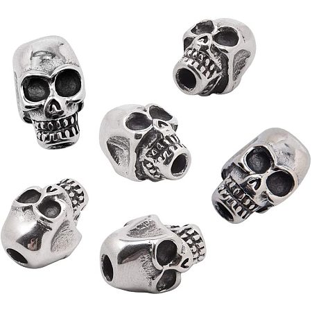 Pandahall Elite 10pcs 3mm Skull Bead Halloween Bead Stainless Steel Spacer Beads Metal Skull Beads Antique Silver Beads Findings for Necklace Bracelets Earrings Jewelry Making