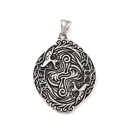 Honeyhandy 304 Stainless Steel Wolves Skoll & Hati Sons Of Fenrir Norse Pendants, Antique Silver, 49x38x2mm, Hole: 7.5x4mm