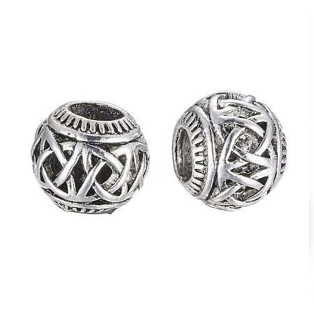 NBEADS 10 pcs Antique Silver Rondelle Large Hole Beads Alloy European Beads for Jewelry Making 10.5x9mm, Hole: 5mm