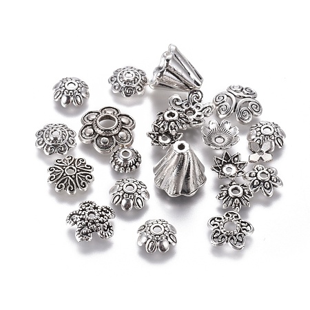 ARRICRAFT Tibetan Style Alloy Bead Caps, Mixed Shapes, Antique Silver, 5~20x2~10mm, Hole: 0.5mm