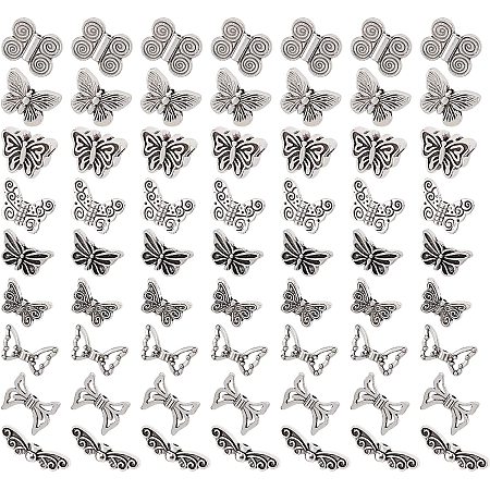 NBEADS 72 Pcs 9 Styles Tibetan Spacer Beads, Antique Silver Butterfly Charm Pendants for DIY Necklace Bracelet Jewelry Making