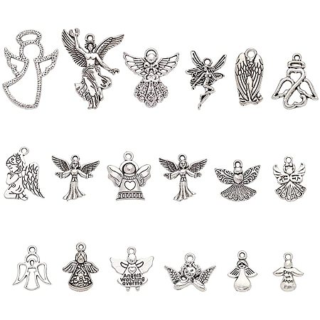 NBEADS 120g Angel Shape Tibetan Style Alloy Pendants, 15 RANDOM MIXED Kinds of Cute Angle Shape Charm Pendants Jewelry Crafting Supplies for DIY Necklace Bracelet Arts Projects