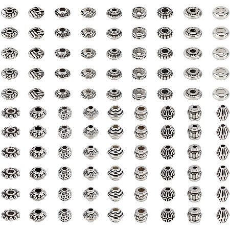 NBEADS 540 Pcs Tibetan Style Alloy Spacer Beads, 18 Styles Antique Silver Spacer Beads, Tibetan Pendants Set for Jewelry Making