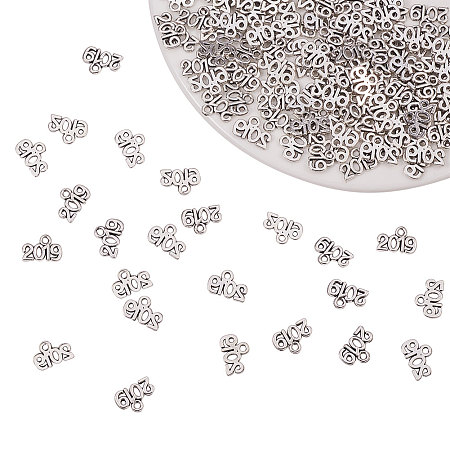 PandaHall Elite 160pcs Number 2019 Message Charms Pendant for DIY Jewelry Crafting Bracelet and Necklace Making, Antique Silver