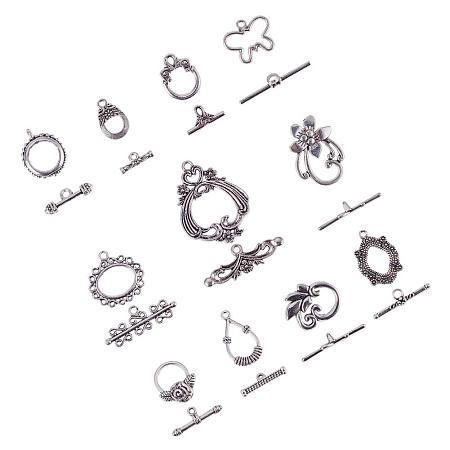 PandaHall Elite 55 Sets 11 Style Antique Silver Tibetan Toggle Clasps for Necklace Bracelet Jewelry Making DIY Crafts Findings