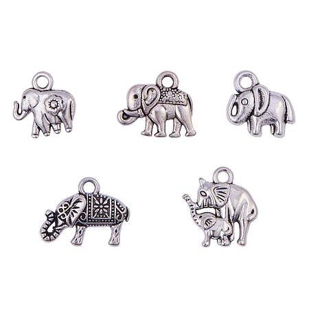 PandaHall Elite 100pcs 5 Styles Antique Silver Tibetan Alloy Animal Elephant Charms Pendants Lucky Beads Charms for DIY Bracelet Necklace Jewelry Making