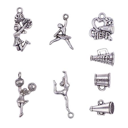 PandaHall Elite 80 pcs 8 Styles Cheerleading Theme Tibetan Style Alloy Pendants Charm Spacer Beads for Bracelet Necklace Jewelry DIY Craft Making, Antique Silver