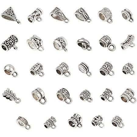 NBEADS 120g Tibetan Style Alloy Bail Tube Beads, 27 RANDOM MIXED Kinds of Connector Bail Beads Metal Bead Hanger Links Jewelry Making Supplies Fit Charm European Bracelets Pendants