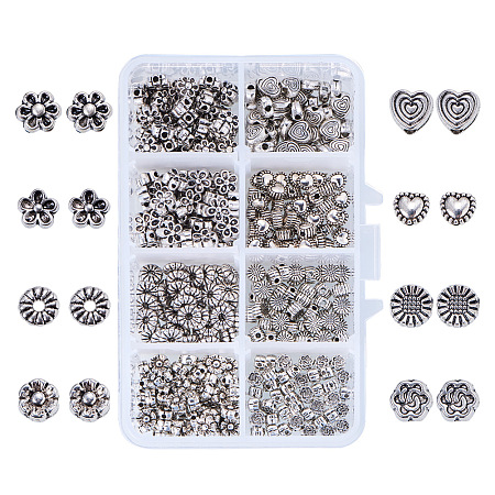 PandaHall Elite 400 PCS 8 Style Antique Tibetan Silver Alloy Spacer Beads Jewelry Findings Accessories for Bracelet Necklace Jewelry Making